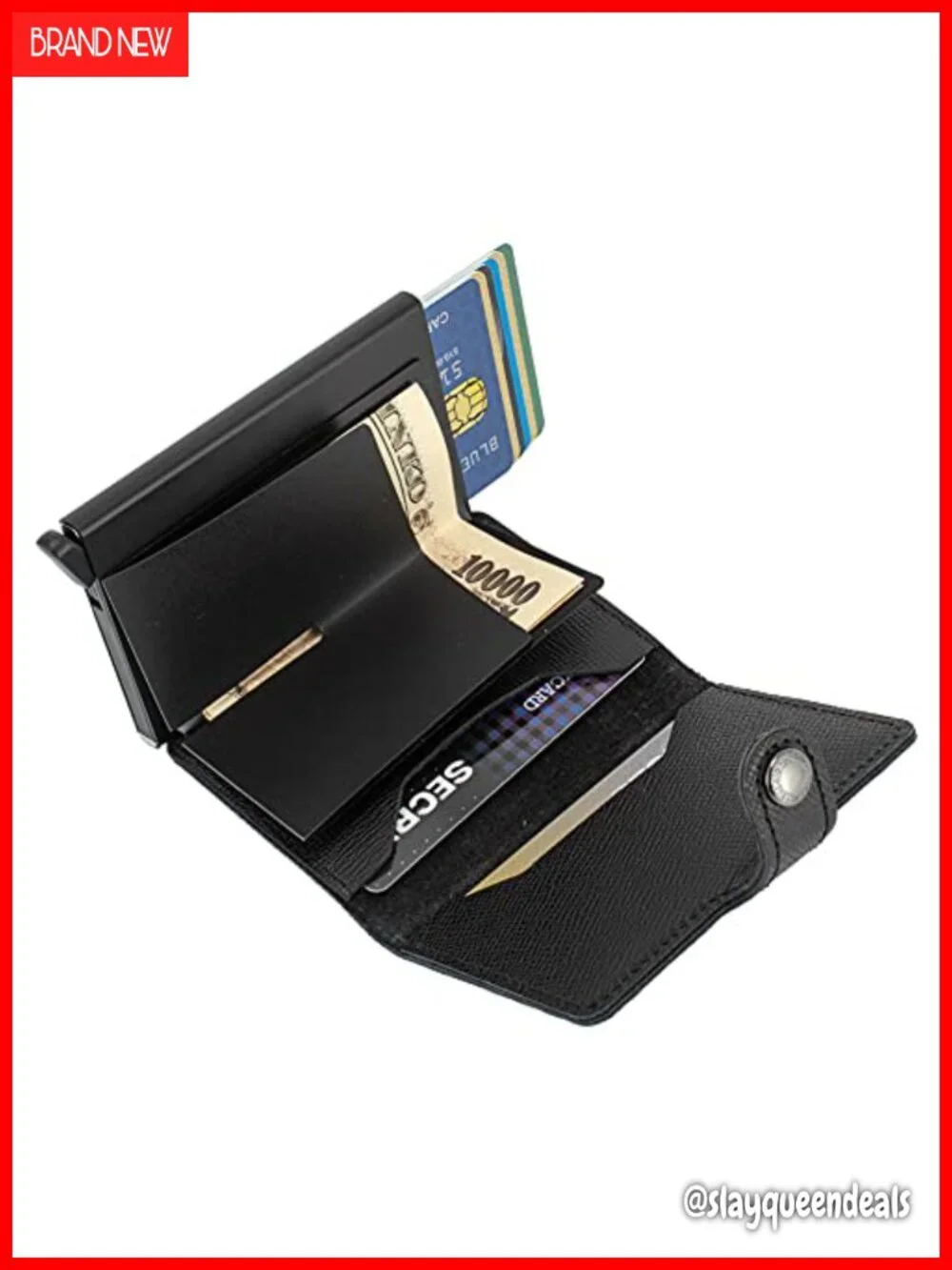 Genuine Leather RFID Safe Mini Card Case Wallet Holds 12 Cards